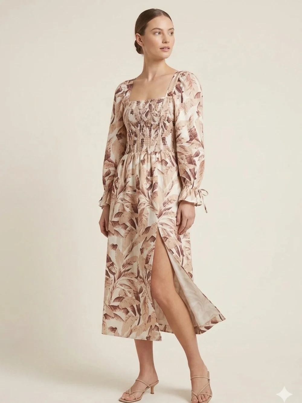 cream midi dress Smocked Cream Midi Dress main image 1